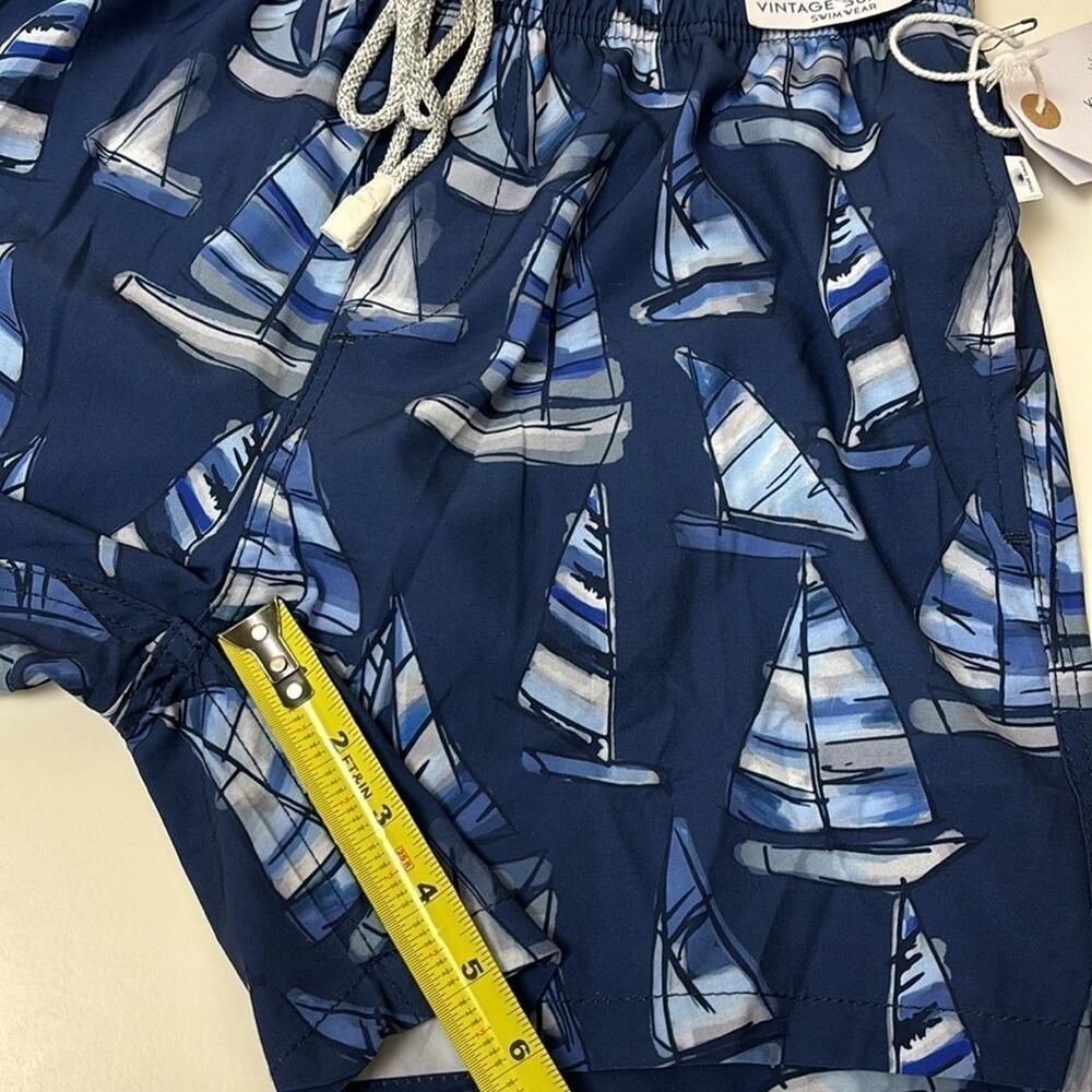 Men’s Swimwear Vintage Summer Brand 4 Way Stretch Size Small Blue Gray Sailboats - Picture 11 of 12